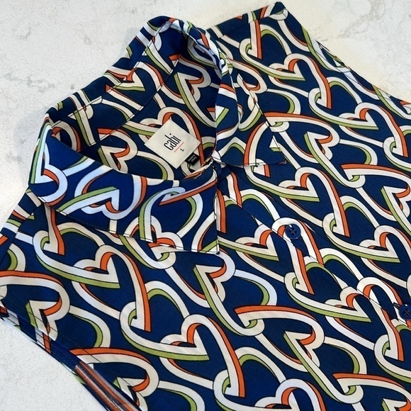 Cabi | Armour Blue Heart Chain Print Collared Sleeveless Shirtdress Style 5370 - Picture 13 of 16